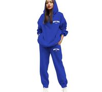 PAIDAXING Ensemble de survêtement pour femmes Ensemble complet UK 2 pièces Vêtements de détente Impression de lettres Sweat à capuche et pantalon de jogging Grande taille Manches longues Capuche