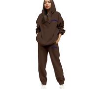 PAIDAXING Ensemble de survêtement pour femmes Ensemble complet UK 2 pièces Vêtements de détente Impression de lettres Sweat à capuche et pantalon de jogging Grandes tailles Manches longues Capuche