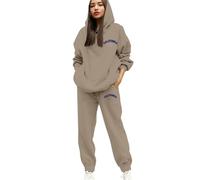 PAIDAXING Ensemble de survêtement pour femmes Ensemble complet UK 2 pièces Vêtements de détente Impression de lettres Sweat à capuche et pantalon de jogging Grande taille Manches longues Capuche avec