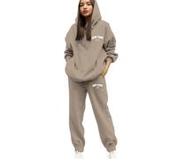 PAIDAXING Ensemble de survêtement pour femmes Ensemble complet UK 2 pièces Vêtements de détente Impression de lettres Sweat à capuche et pantalon de jogging Grande taille Manches longues Capuche avec