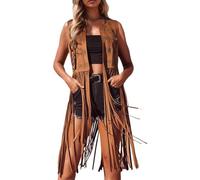 PAIDAXING Gilet à franges pour femme, costume hippie années 70, cowgirl occidentale, sans manches, veste vintage en faux daim ouvert sur le devant, cardigan long pour femme Y2K Gilets Gilets Gilets