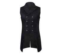 PAIDAXING Gilet gothique steampunk pour homme - Brocart jacquard à double boutonnage - Costume médiéval vintage de la Renaissance pour Halloween, Noël, déguisement de l'époque victorienne, Noir , XL