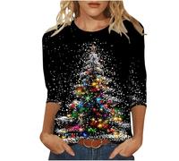 PAIDAXING Hauts de Noël pour femme - Imprimé sapin de Noël scintillant - Sweatshirt fantaisie décontracté à manches longues et col rond - Pour femme - 2024 - Tendance, 20 - Multicolore, XL