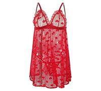 PAIDAXING Jarretière à talons hauts pour femme avec bretelles en dentelle et maille - Lingerie sexy pour la Saint-Valentin - Grande taille, Red, XL