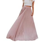 PAIDAXING Jupe longue d'été bohème plissée en mousseline de soie taille haute élastique pour femme, rose, 40