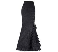 PAIDAXING Jupes pour femmes - Jupe à volants victorienne Steampunk - Jupe moulante en queue de poisson - Jupe sirène - Réglable - Jupe longue gothique - Robe longue vintage - Jupe longue - Jupe longue