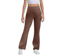 PAIDAXING Pantalon d'école pour filles - Taille haute - Legging évasé pour enfants - Uniformes côtelés - Pantalon bootcut - Pantalon athlétique avec poches - Pour yoga, danse, course à pied, 1-Marron
