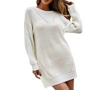 PAIDAXING Pull à col bénitier pour femme - Manches longues et col en V - Robe tricotée en laine perlée - Dos nu, Blanc-B, M