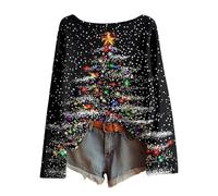 PAIDAXING Pull de Noël fantaisie pour femme avec imprimé renne et flocon de neige - Sweat-shirt de Noël à col rond à manches longues en tricot côtelé - Pull amusant pour femme - Coupe ample - Automne