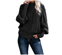 PAIDAXING Pull d'hiver en tricot torsadé à col roulé pour femme, coupe ample, manches longues, pull côtelé épais pour femme, confortable, décontracté au quotidien, Noir , XXL