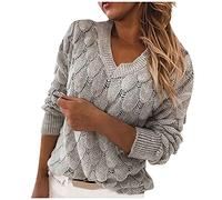 PAIDAXING Pull élégant à col en V pour femme - Coupe ajustée - Pull en tricot décontracté de couleur unie - Haut tricoté à manches longues - Épais et chaud - Pour l'automne et l'hiver, gris, L