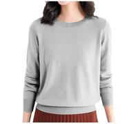 PAIDAXING Pull en cachemire pour femme - Col rond - Manches longues - Léger - Couleur unie - Pull décontracté pour femme - Coupe ajustée - Automne et hiver - Pull thermique en laine - Couche de base