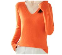 PAIDAXING Pull en cachemire pour femme, grande taille, chaud à manches longues, col en V, pull doux et ample, coupe classique, haut en tricot pour femme, A#3 - Orange, L