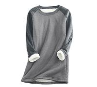 PAIDAXING Pull pour femme - Grande taille - Sweat doublé en polaire chaud et épais - Pull en peluche pour femme - Col rond - Manches longues - Haut thermique - Couleur unie - Laine douce - Cachemire -