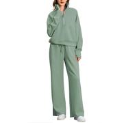 PAIDAXING Survêtement 2 pièces pour femme, ensemble complet surdimensionné, demi-fermeture éclair, sweat-shirt et pantalon large avec cordon de serrage, ensemble d'automne pour femme, ensemble de