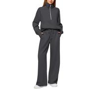 PAIDAXING Survêtement 2 pièces pour femme, ensemble complet surdimensionné, demi-fermeture éclair, sweat-shirt et pantalon large avec cordon de serrage, ensemble d'automne pour femme, ensemble de