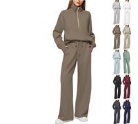 PAIDAXING Survêtement 2 pièces pour femme, ensemble complet surdimensionné, demi-fermeture éclair, sweat-shirt et pantalon large avec cordon de serrage, ensemble d'automne pour femme, ensemble de