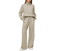 PAIDAXING Survêtement 2 pièces pour femme, ensemble complet surdimensionné, demi-fermeture éclair, sweat-shirt et pantalon large avec cordon de serrage, ensemble d'automne pour femme, ensemble de