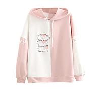 PAIDAXING Sweat à capuche Kawaii pour femme - Motif dessin animé - Décontracté - Classique - Basique, rose, L