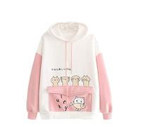 PAIDAXING Sweat à capuche pour femme et fille - Imprimé chat - Manches longues - Kawaii - Pour adolescentes, A - Rose, S