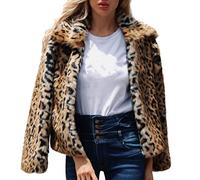 PAIDAXING Veste en fausse fourrure pour femme - Manteau épais en laine imprimé léopard - Manches longues - Veste courte moelleuse ouverte sur le devant - Pour l'automne et l'hiver - Vêtements