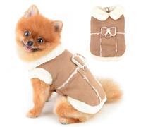 PAIDEFUL Manteau Sherpa pour petit chien, veste coupe-vent douce et coupe-vent avec nœud mignon, gilet chaud pour l'automne et l'hiver avec doublure en polaire, vêtements pour chihuahua, chat avec