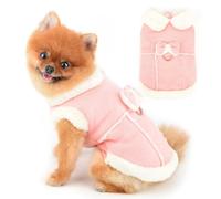 PAIDEFUL Manteau Sherpa pour petit chien, veste coupe-vent douce et coupe-vent avec nœud mignon, gilet chaud pour l'automne et l'hiver avec doublure en polaire, vêtements pour chihuahua, chat avec