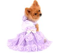 PAIDEFUL Robe pour Petit Chien Vêtements pour Chats Filles d'été Luxe Robe de Mariée Jupe Tutu en Dentelle à Fleurs Violets Soyeux Bowknot Robe de fête d'anniversaire Chiot Chihuahua Jupe Violet M