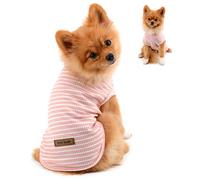PAIDEFUL Vêtements pour Petits Chiens Garçon Fille été rayé Chiot t-Shirt Gilet Respirant Coton t-Shirt sans Manches Chihuahua Yorkshire Rose M