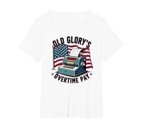 Paiement des Heures supplémentaires Old Glory's T-Shirt, Femme Grandes Tailles, Blanc, 4X