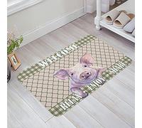 Paillasson 40X60Cm, Cochon Drôle À Carreaux Verts Buffalo Tapi Salle De Bain Anti-Saleté Tapis Bains pour Intérieur Chambre Déco