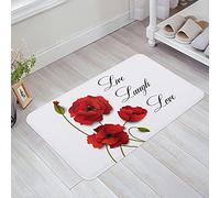 Paillasson 40X60Cm, Coquelicots Rouges Et Mots D'Énergie Positive Vivre Heureux Rire Tapi D'Entrée Antidérapant Tapis De Bienvenue pour Déco Intérieur Salle De Bain