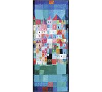 Paillasson 50x75 tissé motif fresque HOUSES bleu