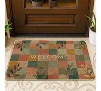 Paillasson à carreaux de bienvenue, ton terreux, tapis de sol pour entrée extérieure et intérieure, décoration d'automne, tapis en caoutchouc imperméable, antidérapant, entretien facile, 73,6 x 43,2
