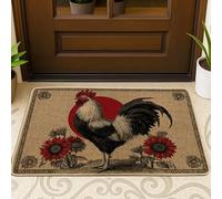 Paillasson à motif coq et tournesol, couleur terre, style ferme, tapis de bienvenue pour entrée intérieur/extérieur avec fonction antidérapante et absorbant la poussière, 73,6 x 43,2 cm