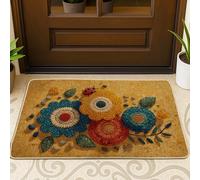 Paillasson à motif floral bleu et jaune, pour entrée saisonnière, intérieur et extérieur, décoration rustique, caoutchouc antidérapant, piège la poussière, facile à nettoyer, 73,6 x 43,2 cm