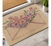 Paillasson à motif floral pivoine pastel pour décoration extérieure et intérieure, style naturel, caoutchouc imperméable, antidérapant, absorbant la poussière, facile à nettoyer, 73,6 x 43,2 cm