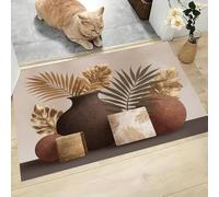 Paillasson Abstraction bohème Vase avec des feuilles de palmier, paillasson écoratif de 40 x 60 cm, Tapis de extérieur antidérapant, Tapis 'entrée Lavable, pour écoration intérieure et extérieureBeige