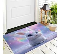 Paillasson Ailes Arc-En-Ciel Lapin Blanc, Animal De Dessin Animé Rêveur Tapis Entree Interieur Antidérapant Lavable 90 x 150 cm Paillasson Chambre Interieur Bureau Cuisine Poil Ras Decoration Chambrel