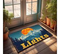 Paillasson amusant avec sommets de montagne illuminés par une pleine lune ardente, paillasson de bienvenue pour porte d'entrée, décoration de sous-sol (40 x 60 cm)
