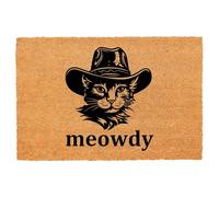 Paillasson amusant en fibre de coco avec tapis de bienvenue robuste pour porche, patio, entrée en noix de coco naturelle, cadeau fantaisie, 60,2 x 40,9 cm (chat portant un chapeau de cowboy Meowdy)