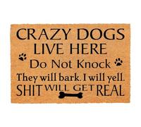 Paillasson amusant en fibre de coco avec tapis de bienvenue robuste pour porche, patio, entrée en noix de coco naturelle, cadeau fantaisie, 60,2 x 40,9 cm (Crazy Dogs Live Here Do Not Knock)