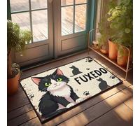 Paillasson amusant et adorable chat noir et blanc nommé Fuxedo avec silhouettes et PA paillasson pour décoration de grotte pour cuisine (40 x 60 cm)