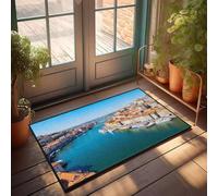 Paillasson amusant pour entrée extérieure, bâtiments colorés ligne une rivière sereine avec des bateaux amarrés le long de ses rives Paillasson cool Tapis de porte Home Sweet Home (65 x 90 cm)