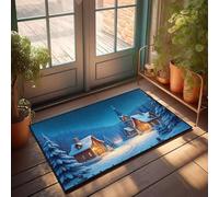 Paillasson amusant pour entrée extérieure, village enneigé avec maisons confortables et église sous le ciel étoilé Tapis cool Home Sweet Home (40 x 60 cm)