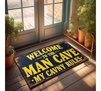 Paillasson amusant pour entrée extérieure « Welcome To The Man Cave : My Cavern Rules » Paillasson de bienvenue personnalisé (50 x 80 cm)