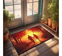 Paillasson amusant pour patio - Motif couple qui marche main dans la main sur un chemin bordé d'arbres d'automne au coucher du soleil - Paillasson d'extérieur imperméable - 40 x 60 cm