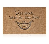Paillasson Amusant pour Porte d'entrée, Tapis de Porte d'entrée « We're All Mad Here » - Antidérapant - Super Absorbant la Boue - Facile à Nettoyer - Grand paillasson Marron