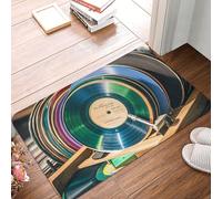 Paillasson antidérapant - 60 x 40 cm - Tapis de bienvenue - Lavable en machine - Disques en vinyle - Tapis d'entrée intérieur et extérieur - Pour garage, terrasse, porche, ferme
