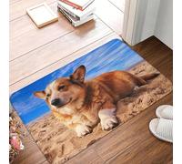 Paillasson antidérapant Corgi at The Beach Tapis de Sol grattant Le Sable Tapis pour Cuisine entrée Maison Chambre à Coucher